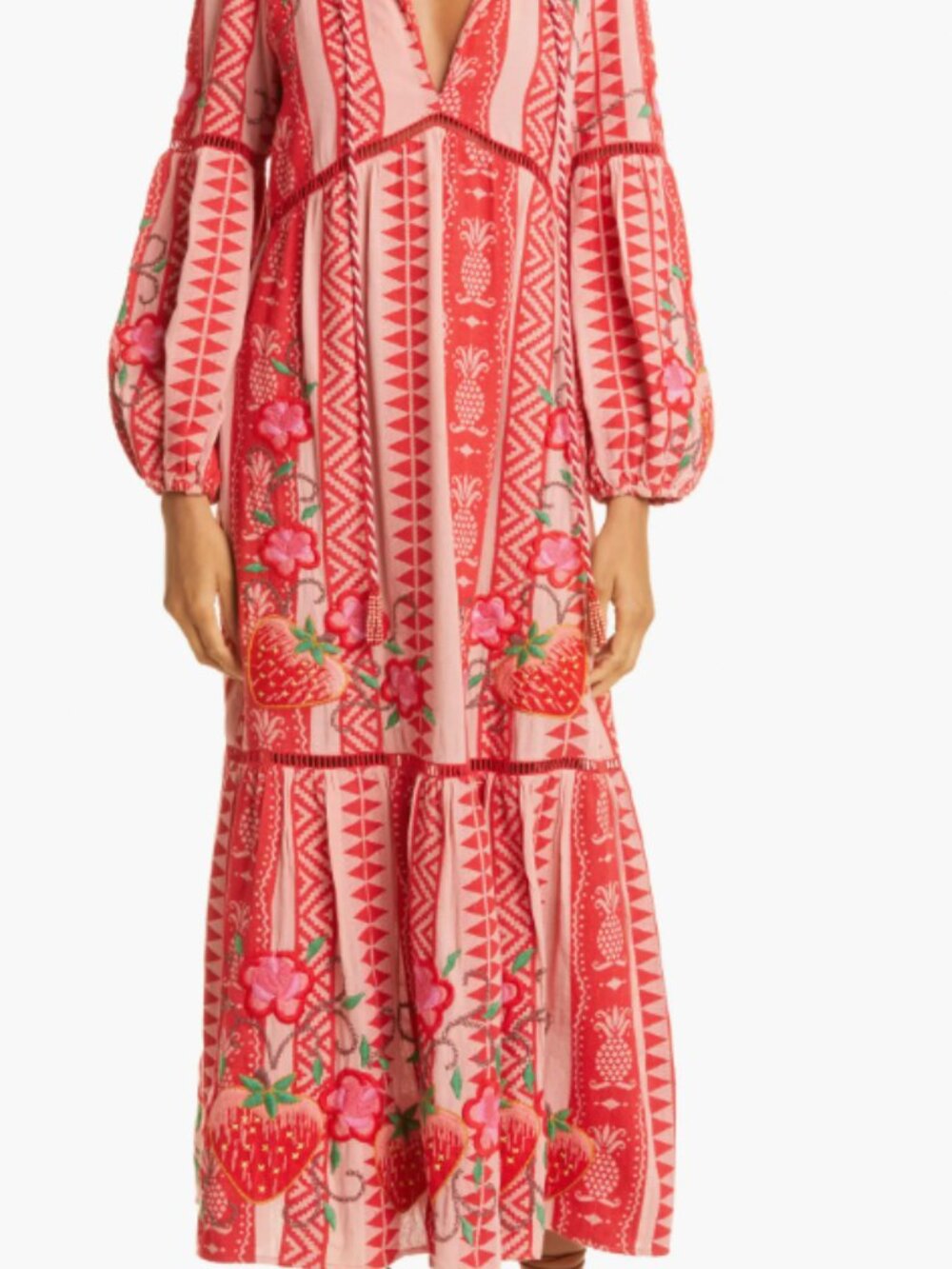 Farm Rio Embroidered Long Sleeve Tiered Cotton Maxi Dress NWT Sz M - Picture 10 of 11
